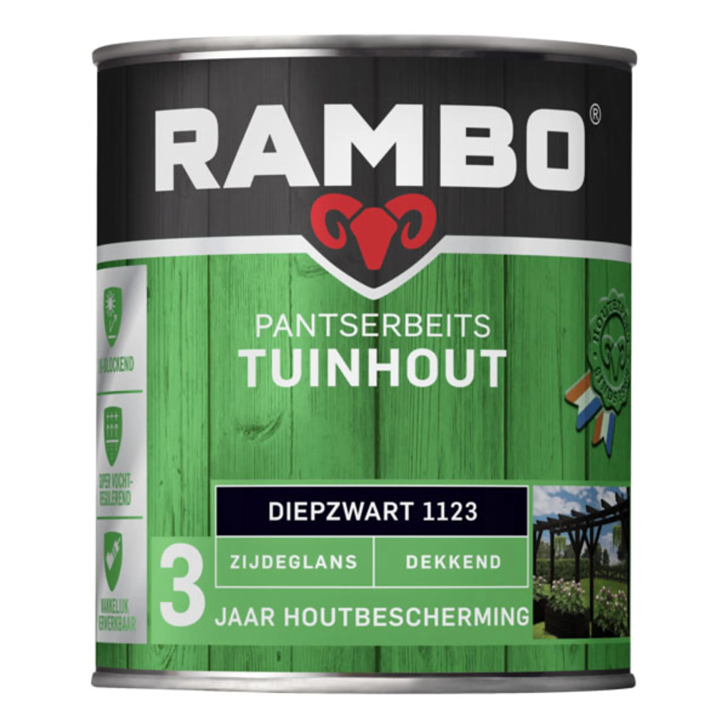 Rambo Pantserbeits Tuinhout satin opaque deep black 5 liters